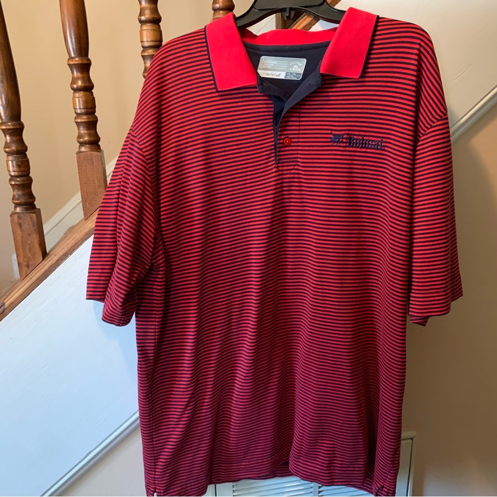 Cutter & Buck Men's Striped Bobcat Logo Button Shirt